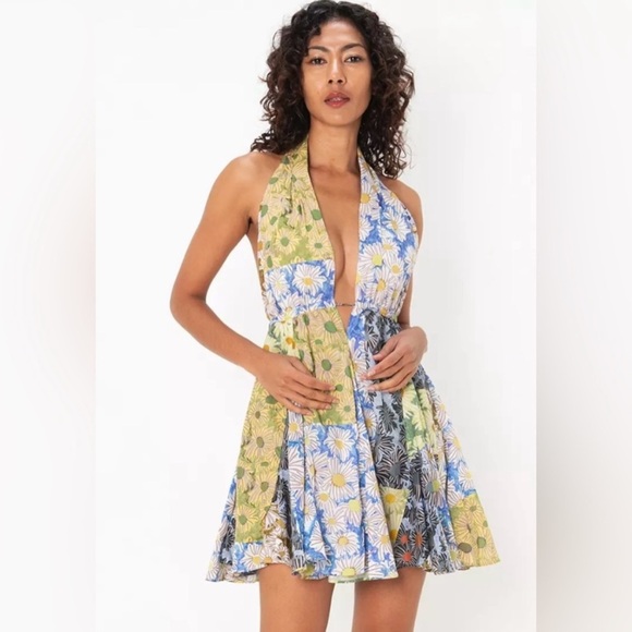 Zara Dresses & Skirts - Zara Halter High Low Backless Flowy Floral Beachy Lightweight Mini Dress Size XL